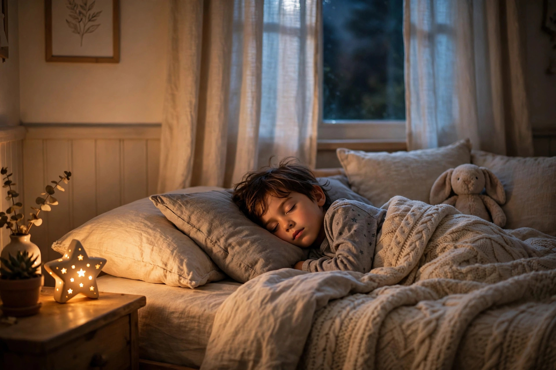 A child sleeping peacefully while SnugNet pauses the internet at bedtime